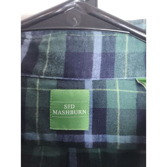 Sid Mashburn Men Green Blue Plaid 100% Cotton Button Down Sport Shirt size XL, - Picture 3 of 8